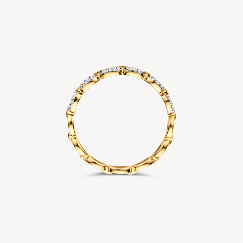 Zirkonia-Ring aus 585er Gold mit Gliederoptik und Pavé-Fassung in Weißgold