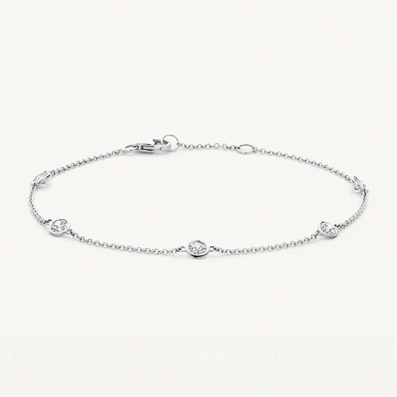 Armband mit fünf Zirkonia 4 mm in glatter Fassung aus 585er Weißgold