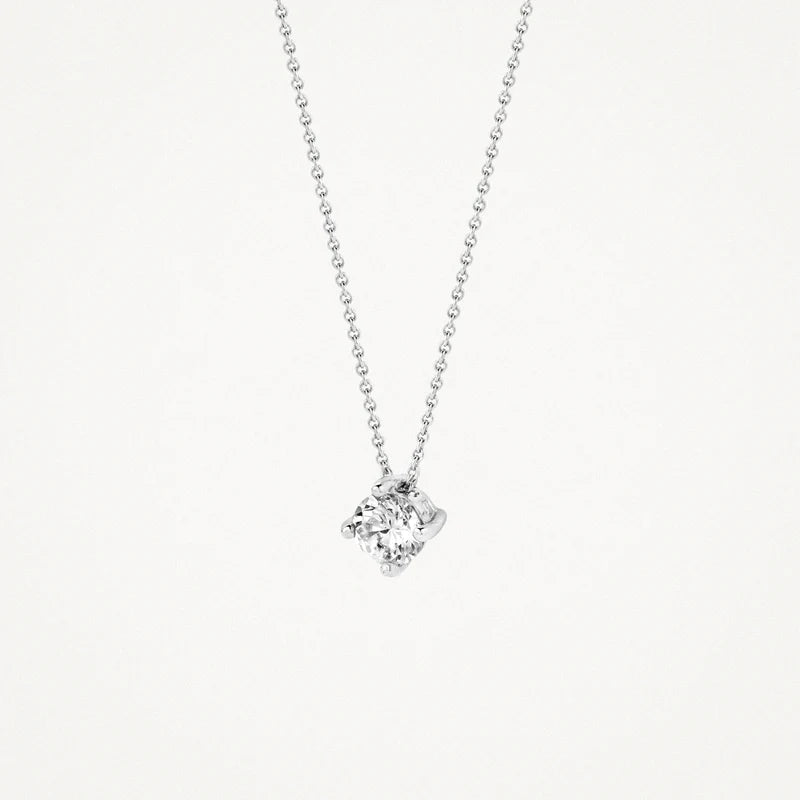 Halskette aus 585er Weißgold mit Zirkonia-Anhänger in Chaton-Fassung 4 mm