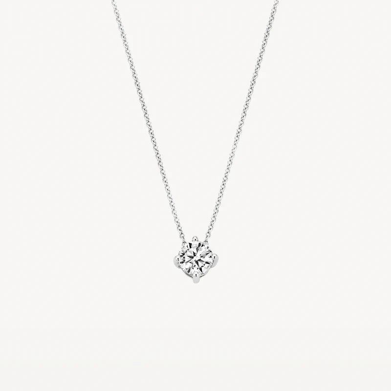 Halskette aus 585er Weißgold mit Zirkonia-Anhänger in Chaton-Fassung 4 mm